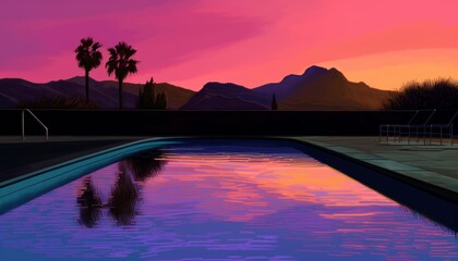 Canvas Print - sunset over the pool