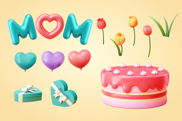 Wall Mural - 3D Mother's day decorations set