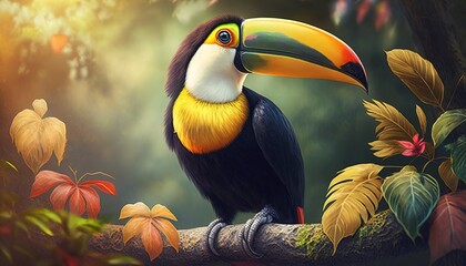 Wall Mural - Background of natural scenery with a toucan Generative AI