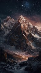Wall Mural - Night landscape with colorful Milky Way at mountains. Starry sky with hills at summer. Beautiful Universe. Space background. Generative Ai.