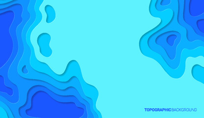 paper cut topography relief imitation, multi layers blue colors texture. abstract water flowing liqu