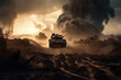 © alexkoral - battle modern tanks in war on battlefield with explosions and smoke. Generative AI illustration