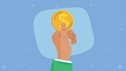 Poster - hand with coin money dollar animation