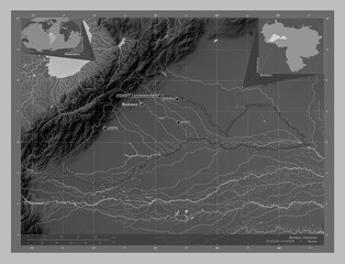 Canvas Print - Barinas, Venezuela. Grayscale. Labelled points of cities