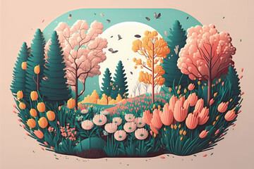 Wall Mural - Beautiful outdoor nature scenery in spring, AI generated