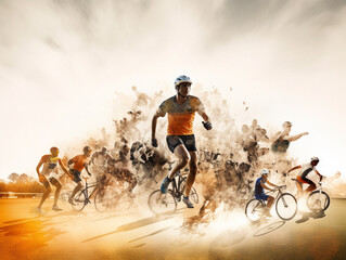 Canvas Print - Multiple exposure concept of sport and active lifestyle. Generative AI