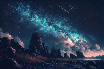 Wall Mural - beautiful outdoor scenery under a pretty starry sky, ai generated