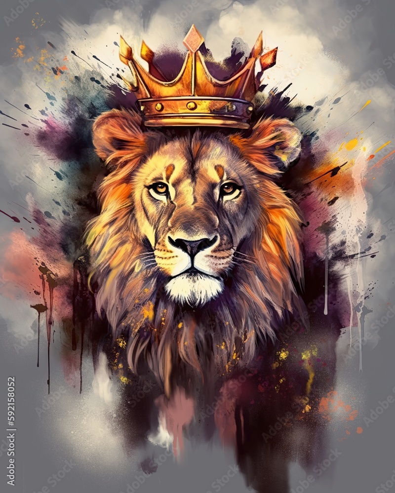 lion is the king of beasts, with a golden crown on his head, generative ...