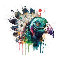 colorful turkey muzzle illustration, watercolor, bold look