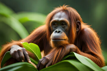 Wall Mural - Generative AI image of the Orangutan, one of animal that has been listed under the endangered species.