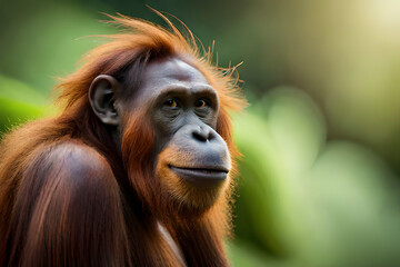 Wall Mural - Generative AI image of the Orangutan, one of animal that has been listed under the endangered species.