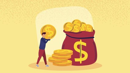 Wall Mural - sack with money dollars animation