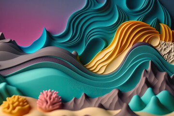 Sticker - 3d waves abstract background. Generative AI.