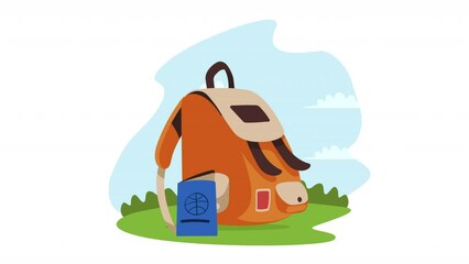 Poster - camping travel bag equipment animation