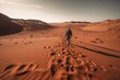 person, exploring the red sands of mars, with distant horizons visible, created with generative ai