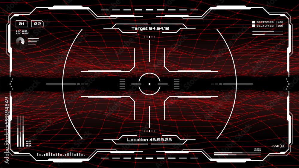 Vetor HUD futuristic monitor screen interface with target aim controls ...