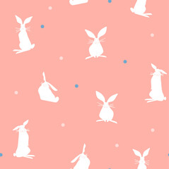 Wall Mural - Hand drawn abstract vector graphic clipart illustration seamless pattern with adorable cute bunny character.Trendy kids modern design concept.Vector contemporary New Year and Easter symbol background.