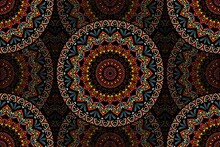 Mandala Traditional Surface Pattern Design. Illustration Traditional Mandala Round Overlapping Shape Seamless Pattern Background. Ethnic Geometric Pattern Use For Fabric, Home Decoration Elements.