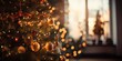 Christmas background. Decorated Christmas tree on blurred background. 