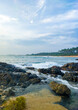 Beautiful tropical landscape on the ocean shore of Sri Lanka. Photography for tourism background, design and advertising.