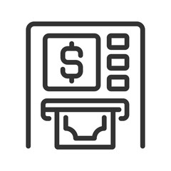 Sticker - ATM pixel perfect linear icon. Automated teller machine. Withdrawing cash. Financial transactions. Thin line illustration. Contour symbol. Vector outline drawing. Editable stroke. Arial font used