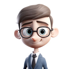 Wall Mural - 3d icon avatar cartoon character man businessman in business suit looking at camera on Isolated Transparent png background. Generative ai