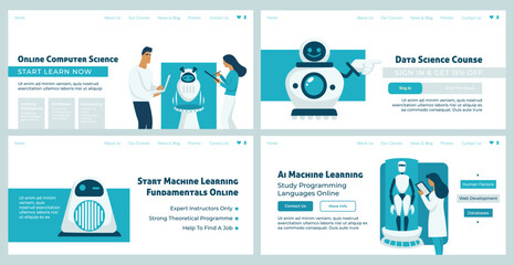 Wall Mural - Web banner set for machine learning course offer