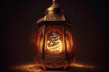 Wall Mural - Eid mubarak background, Mosque in the moonlight at night 3D illustration, Arabic lanterns, AI Generative.