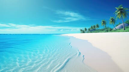 Wall Mural - beautiful white beach blue water seascape paradise bay on tropical island, idea for summer travel background wallpaper, Generative Ai