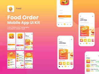 Wall Mural - online food order mobile app ui kit including login, register, food menu, payment and order confirma