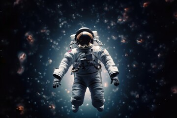 Wall Mural - space tourist, floating in zero gravity, with view of the stars and planets, created with generative