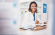 © Rene La/peopleimages.com - Organize pills, pharmacist or portrait of woman in pharmacy with smile in customer services or wellness clinic. Healthcare, medical or happy doctor smiling by medication products at retail drugstore