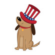 Cute dog in american hat. Hand drawn vector illustration. Good for T shirt print, poster, card, label, and other gifts design. Happy Independence Day, vector design illustration.
