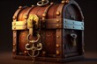 treasure chest with padlock and key, ready to be unlocked, created with generative ai