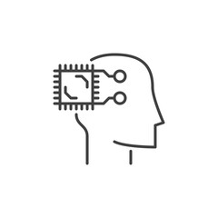 Wall Mural - Human Head with AI Chip or CPU vector concept line icon or sign