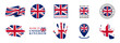 United Kingdom national flags icon set. Labels with United Kingdom flags. Vector illustration