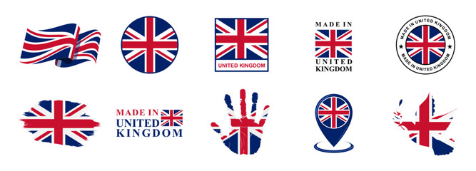 united kingdom national flags icon set. labels with united kingdom flags. vector illustration