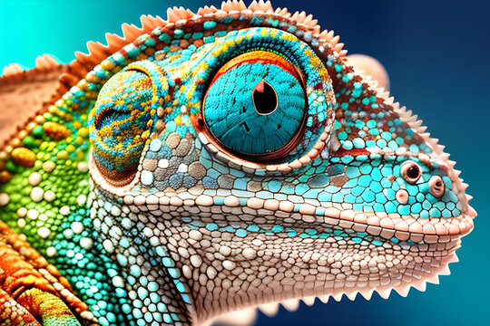 colourful chameleon at closeup look ,chameleon sitting ,nature ,reptile ,lizard ,dragon , animal ,gr