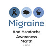 © Rabin - National Migraine and headache awareness month is observed every year in June. banner design template Vector illustration background design.