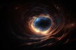 black hole surrounded by vortex of energy, emitting beams of light and heat, created with generative ai