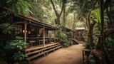 Fototapeta Miasto - Coffee shop or village in the jungle forest