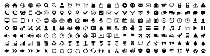 web icons collection. web icon. simple flat icons set. contact, communication, device, shopping, mai