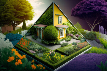 Poster - Picture of house in the middle of garden with house in the middle of it. Generative AI.