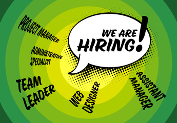 Poster - We are hiring minimalistic green flyer template with comic strip bubble and position titles