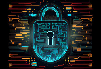 abstract illustration of padlock symbol to illustrate digital security topics