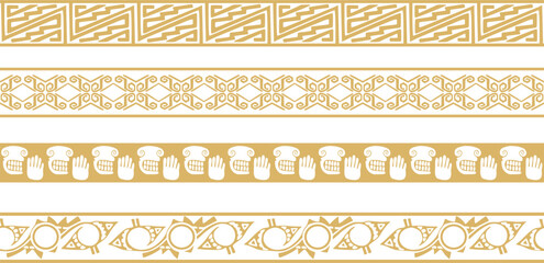 Wall Mural - Vector set of golden Native American national borders. frames in the style of the Aztecs, Mayans, Incas.