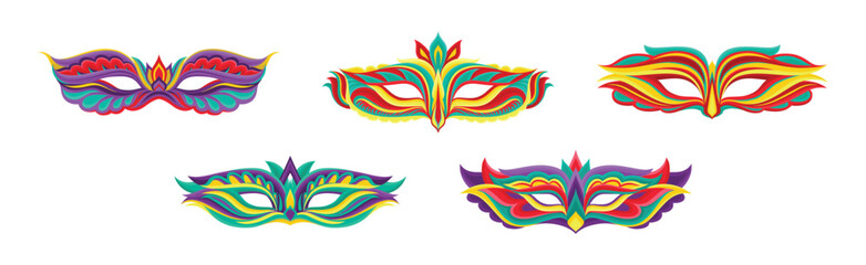 Wall Mural - Masquerade Masks or Carnival Masque with Colorful Ornate Vector Set