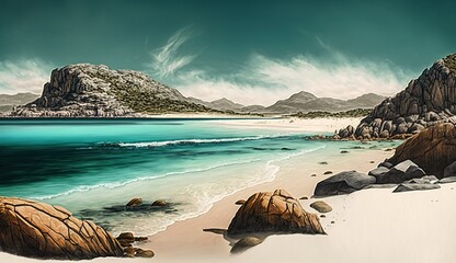 Canvas Print - The beautiful Nosa Senora Beach in the Islands of Vigo. Generative AI