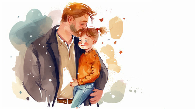 Hand drawn father day graphic illustration banner template copy space background watercolor style. Generative ai.	