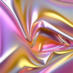 Wall Mural - holographic iridescent pink lilac and yellow satin foil background created with generative ai	